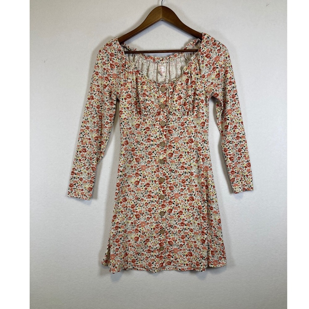 No Boundaries Floral‎ Button Front Mini Dress M 7-9 Multicolor Long Sleeve